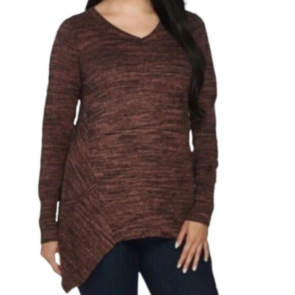 LOGO by Lori Goldstein Maroon Cotton And Cashmere Blend Knit Top